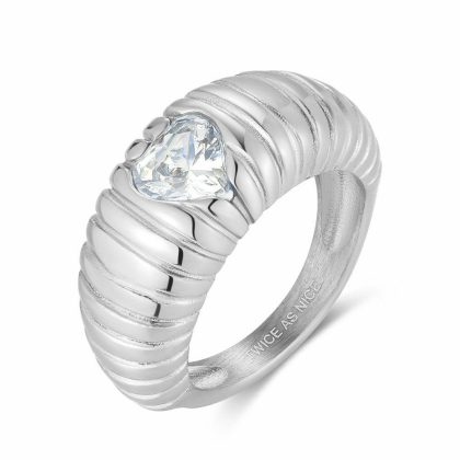 Bagues | Bague en Acier Poli, Coeur, Pierre Blanche Blanc – Femmes Bagues Bagues