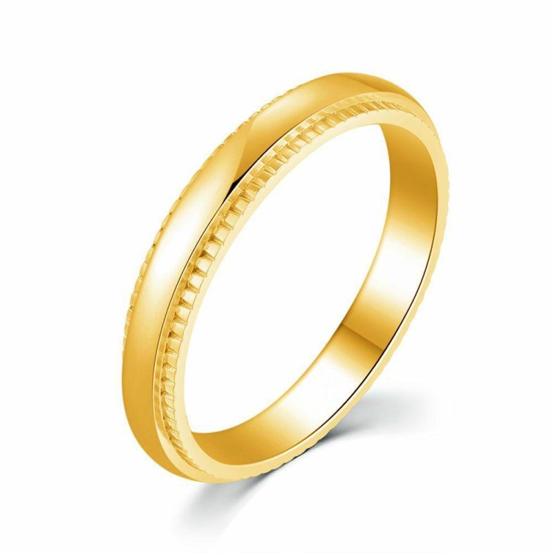 Bagues | Bague en Acier Poli Couleur Or, 3 mm, Strié Goudkleur – Femmes/Hommes Bagues Bagues