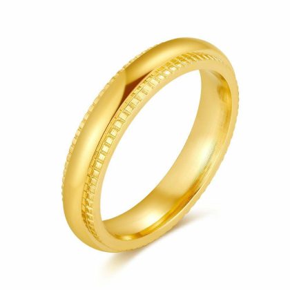 Bagues | Bague en Acier Poli Couleur Or, 4 mm, Strié Goudkleur – Femmes/Hommes Bagues Bagues