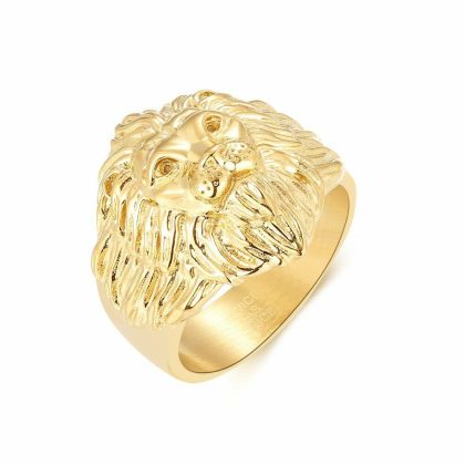 Bagues | Bague en Acier Poli Couleur Or, Lion Pas de couleur – Hommes Bagues Bagues