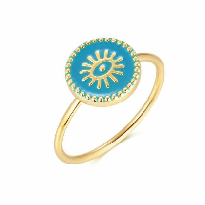 Bagues | Bague en Acier Poli Couleur Or, Oeuil Bleu Turquoise – Femmes Bagues Bagues