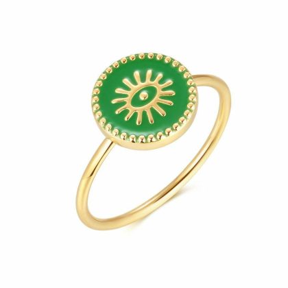 Bagues | Bague en Acier Poli Couleur Or, Oeuil Vert Vert – Femmes Bagues Bagues