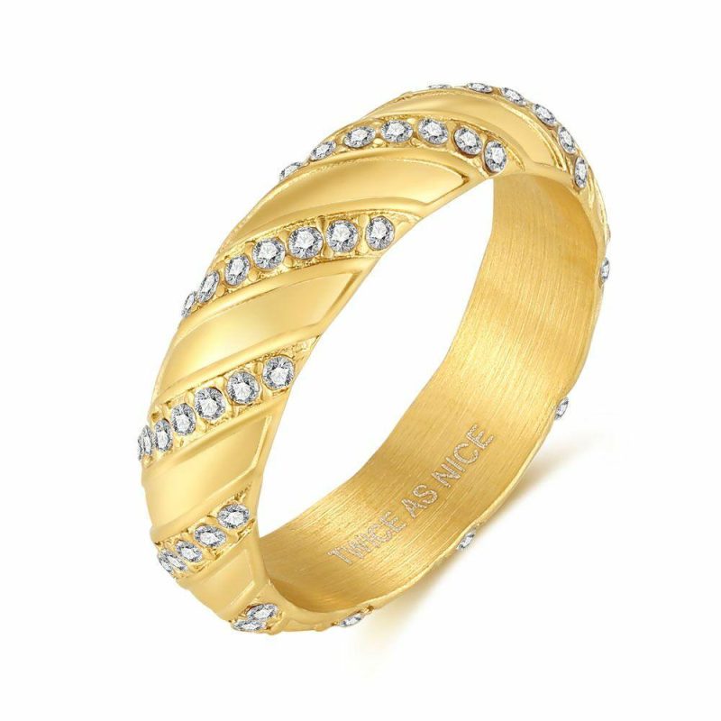 Bagues | Bague en Acier Poli Couleur Or, Pierres Blanc – Femmes Bagues Bagues