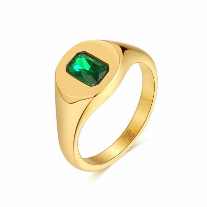 Bagues | Bague en Acier Poli Couleur Or, Rectangle Vert Vert – Femmes Bagues Bagues