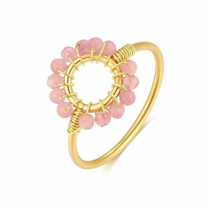 Bagues | Bague en Acier Poli Couleur Or, Tourmaline Rose Rose – Femmes Bagues Bagues