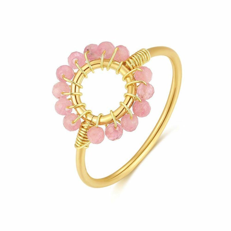 Bagues | Bague en Acier Poli Couleur Or, Tourmaline Rose Rose – Femmes Bagues Bagues