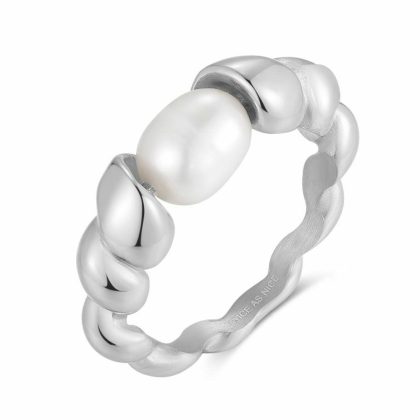 Bagues | Bague en Acier Poli, Perle Ovale Blanc – Femmes Bagues Bagues