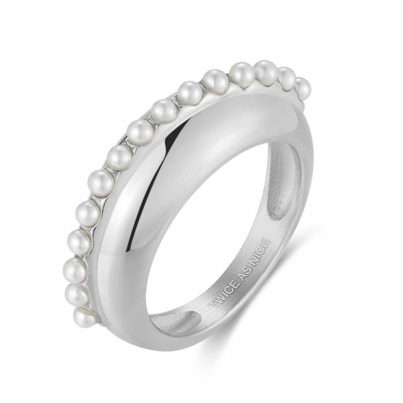 Bagues | Bague en Acier Poli, Petites Perles Blanc – Femmes Bagues Bagues