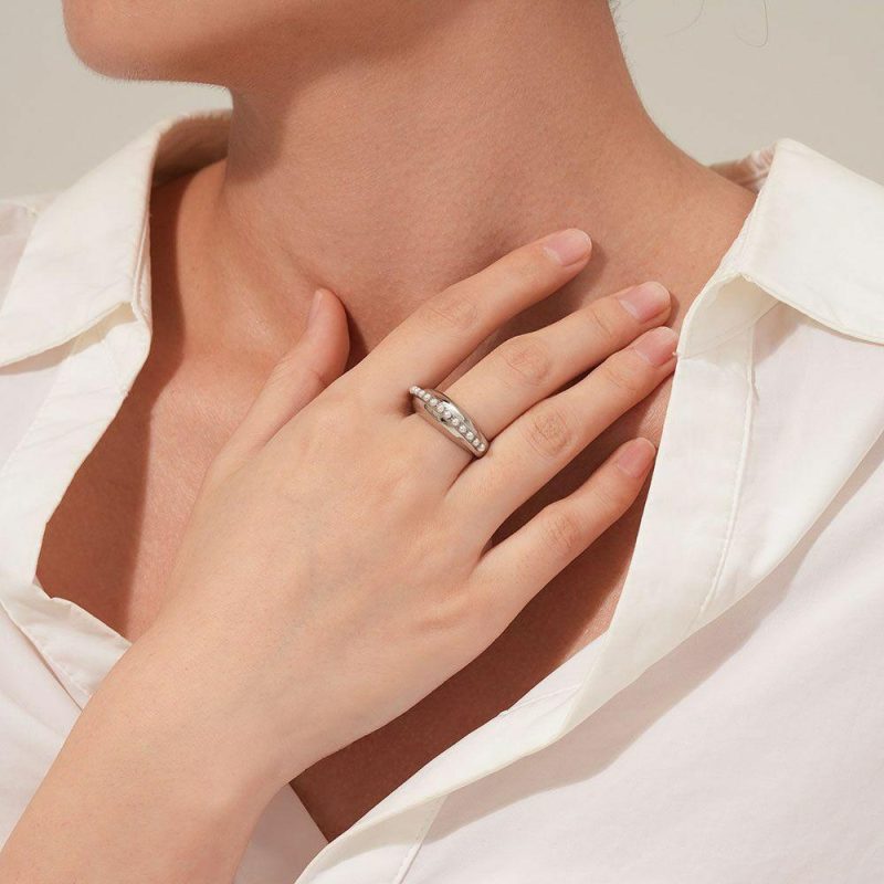 Bagues | Bague en Acier Poli, Petites Perles Blanc – Femmes Bagues Bagues