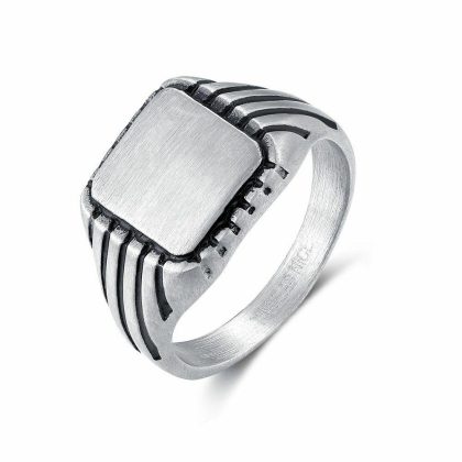 Bagues | Bague en Acier Poli, Plaque, Lignes Noires. Noir – Hommes Bagues Bagues