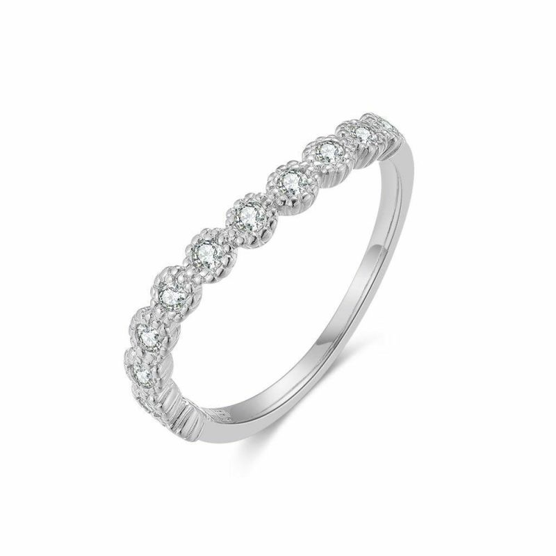 Bagues | Bague en Argent, 11 Zircons Ronds, Vague Blanc – Femmes Bagues Bagues