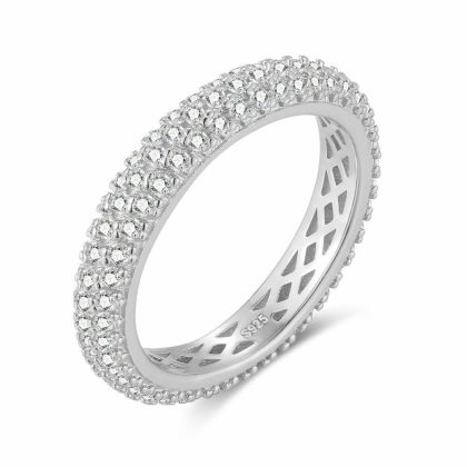 Bagues | Bague en Argent, 3 Rangées de Pierres Blanc – Femmes Bagues Bagues