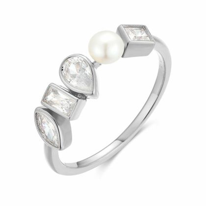 Bagues | Bague en Argent, 4 Pierres et 1 Perle Blanc – Femmes Bagues Bagues