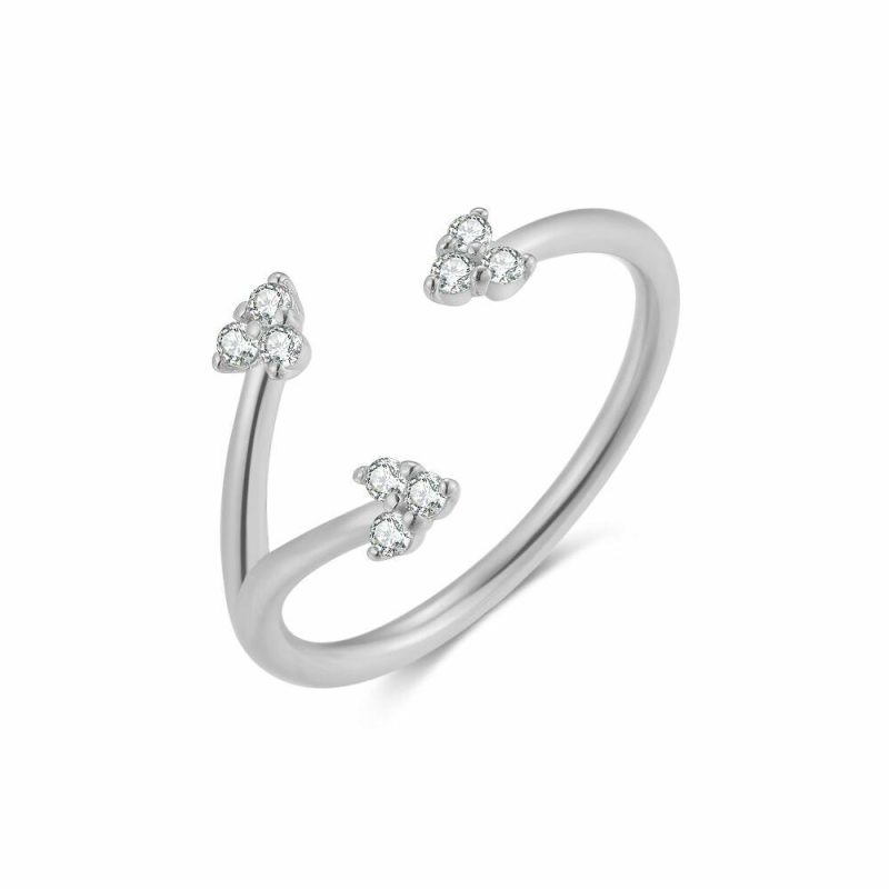 Bagues | Bague en Argent, Bague Ouverte Avec Pierres Blanc – Femmes Bagues Bagues