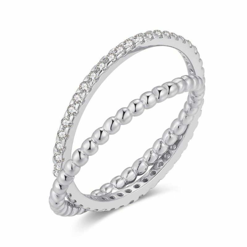 Bagues | Bague en Argent, Double Bague, Boules et Zirons Zilverkleur – Femmes Bagues Bagues