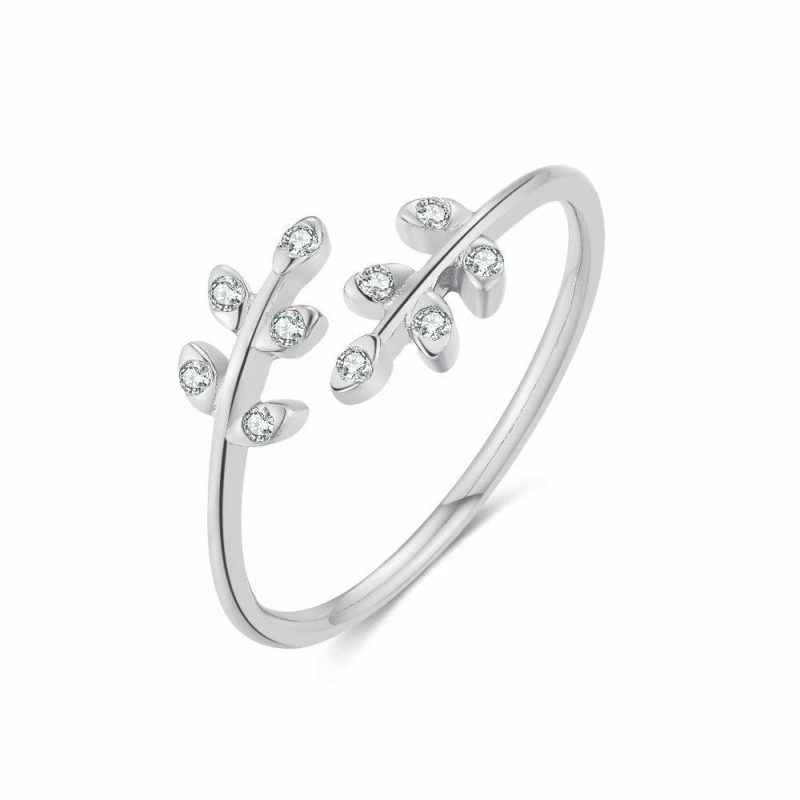 Bagues | Bague en Argent, Ouvert, 2 Branches, Zircons Blanc – Femmes Bagues Bagues