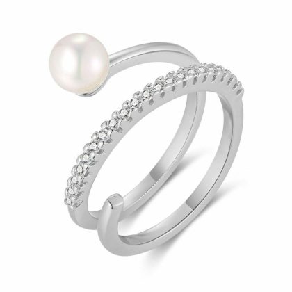 Bagues | Bague en Argent, Perle et Pierres Blanc – Femmes Bagues Bagues