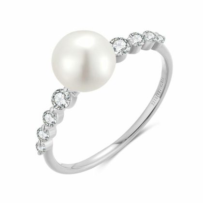 Bagues | Bague en Argent, Perle et Pierres Blanc – Femmes Bagues Bagues