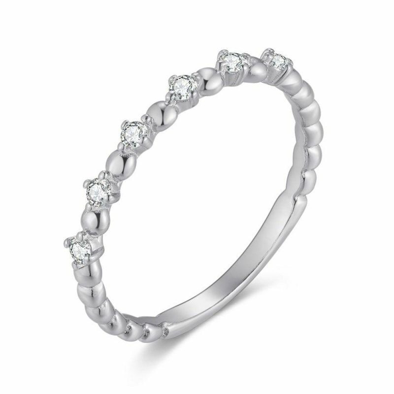 Bagues | Bague en Argent, Petites Boules, 6 Zircons Blanc – Femmes Bagues Bagues