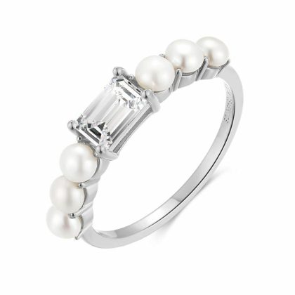 Bagues | Bague en Argent, Pierre et 6 Perles Blanc – Femmes Bagues Bagues