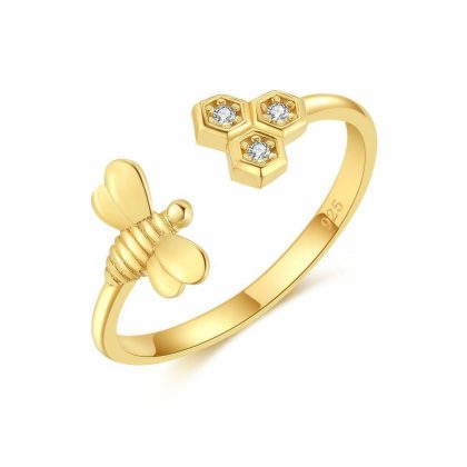 Bagues | Bague en Argent Plaqué Or 18Ct, Abeille Blanc – Femmes Bagues Bagues