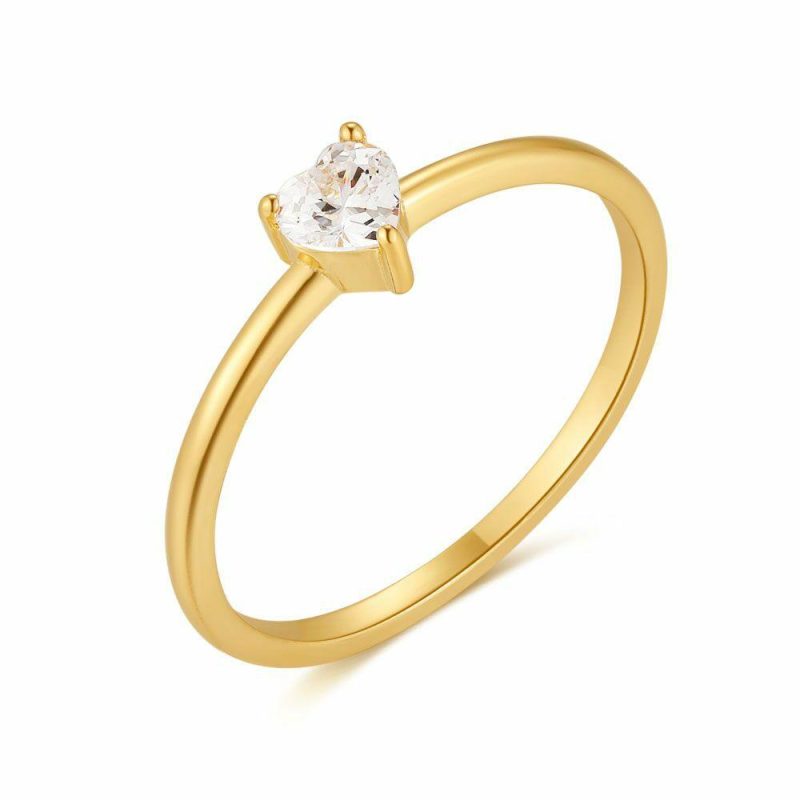 Bagues | Bague en Argent Plaqué Or 18Ct, Coeur, Zircon, 4 mm Blanc – Femmes Bagues Bagues