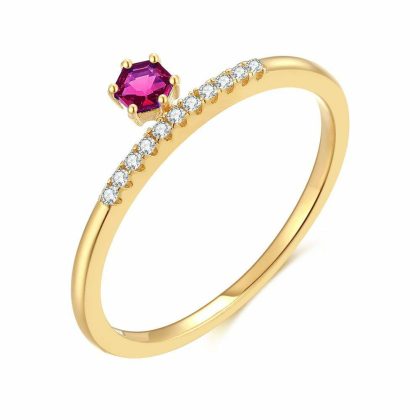 Bagues | Bague en Argent Plaqué Or 18Ct, Hexagone Fuchsia Rose – Femmes Bagues Bagues