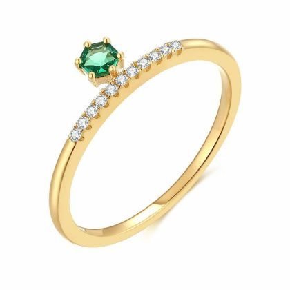 Bagues | Bague en Argent Plaqué Or 18Ct, Hexagone Vert Vert – Femmes Bagues Bagues