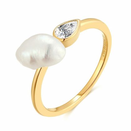 Bagues | Bague en Argent Plaqué Or 18Ct, Perle D’Eau Douce Blanc – Femmes Bagues Bagues