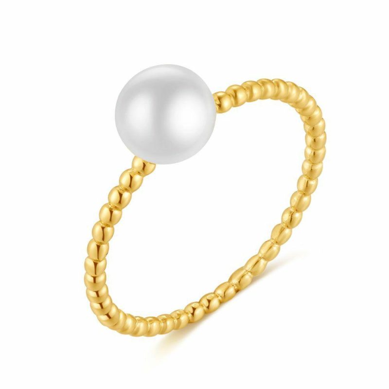 Bagues | Bague en Argent Plaqué Or 18Ct, Perle, Petites Boules Blanc – Femmes Bagues Bagues