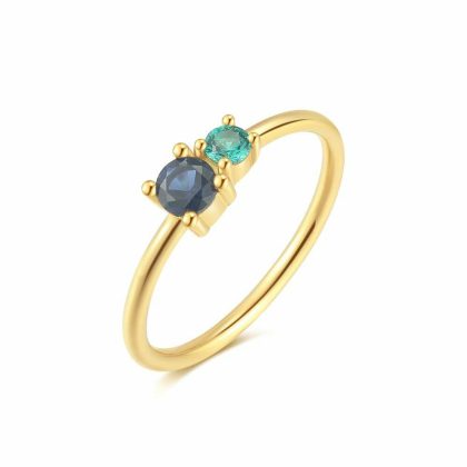 Bagues | Bague en Argent Plaqué Or 18Ct, Zircon Bleu et Vert Multi – Femmes Bagues Bagues