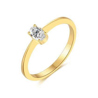 Bagues | Bague en Argent Plaqué Or 18Ct, Zirconia Ovale Blanc – Femmes Bagues Bagues