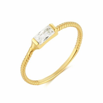 Bagues | Bague en Argent Plaqué Or 18Ct, Zirconia Rectangulaire Blanc – Femmes Bagues Bagues