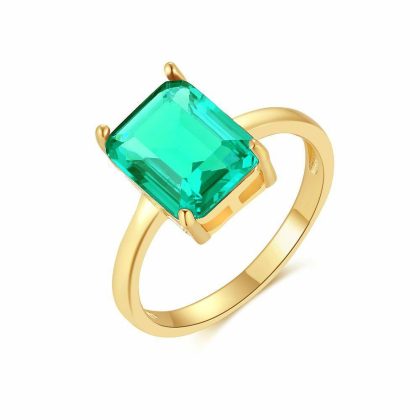 Bagues | Bague en Argent Plaqué Or 18Ct, Zirconia Vert Vert – Femmes Bagues Bagues