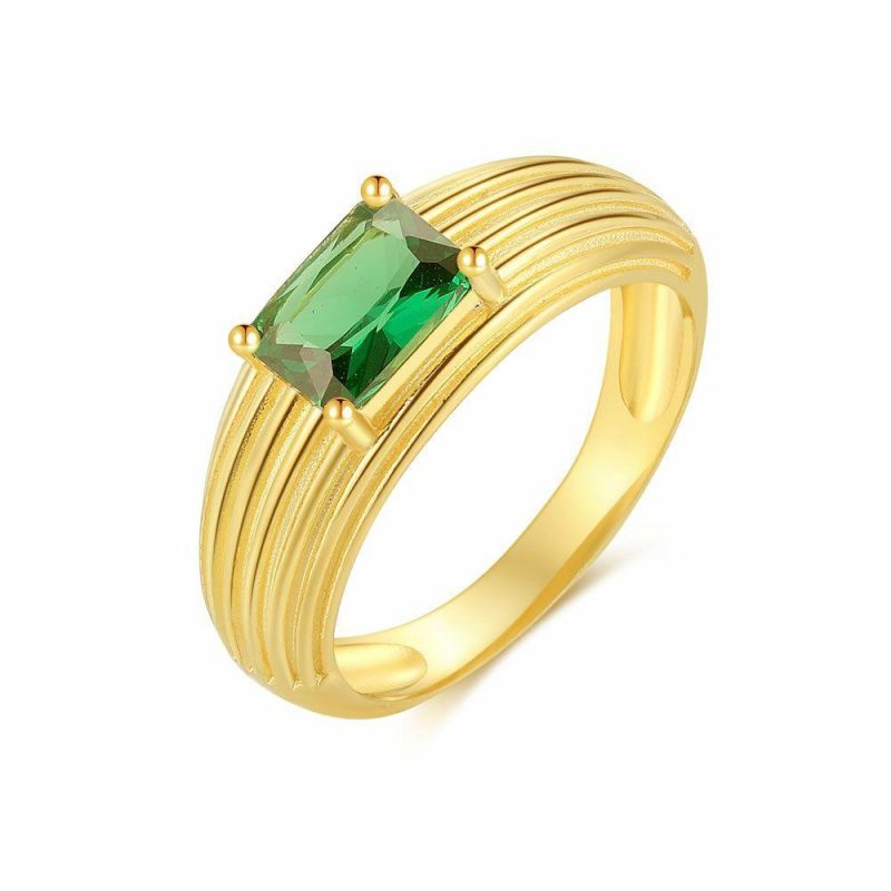 Bagues | Bague en Argent Plaqué Or 18Ct, Zirconia Vert Vert – Femmes Bagues Bagues