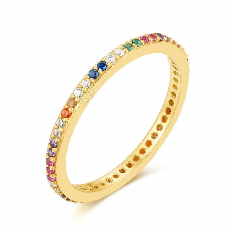 Bagues | Bague en Argent Plaqué Or 18Ct, Zircons Multi Colores, 1.5 mm Multi – Femmes Bagues Bagues