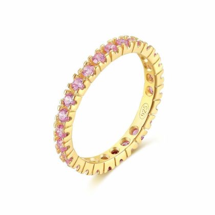 Bagues | Bague en Argent Plaqué Or 18Ct, Zircons Rose Rose – Femmes Bagues Bagues