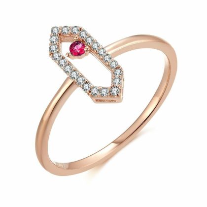 Bagues | Bague en Argent Rosé, Hexagone, Blanc et Fuchsia Rose – Femmes Bagues Bagues