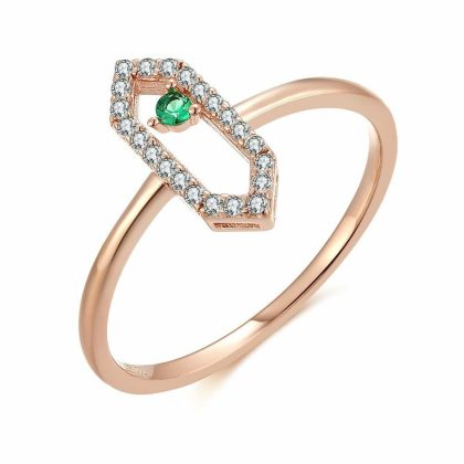 Bagues | Bague en Argent Rosé, Hexagone, Blanc et Vert Vert – Femmes Bagues Bagues