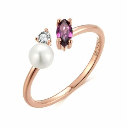 Bagues | Bague en Argent Rosé, Perle et Pierre Mauve Mauve – Femmes Bagues Bagues