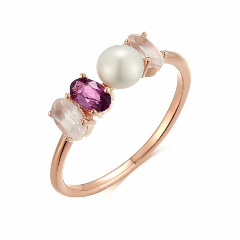 Bagues | Bague en Argent Rosé, Perle, Pierres Mauves et Roses Rose – Femmes Bagues Bagues