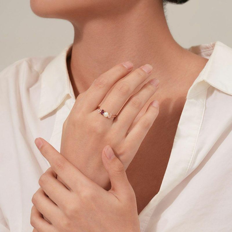 Bagues | Bague en Argent Rosé, Perle, Pierres Mauves et Roses Rose – Femmes Bagues Bagues