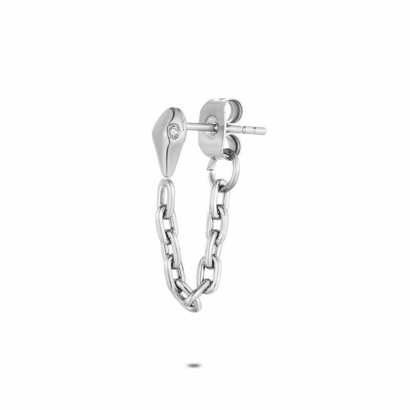 Boucles D’oreilles | Boucle Par Pièce en Acier Poli, Serpent Blanc – Femmes Bijoux Blanc