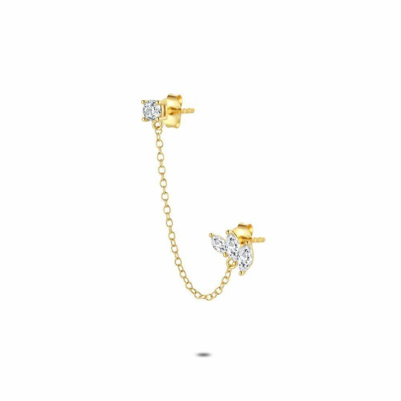 Boucles D’oreilles | Boucle Par Pièce en Argent Plaqué Or 18Ct, Pierres, Feuilles Blanc – Femmes Bijoux Blanc