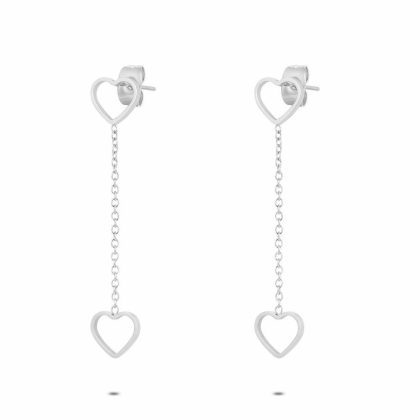 Boucles D’oreilles | Boucles D’Oreilles en Acier Poli, 2 Coeurs Pas de couleur – Femmes Bijoux Boucles D'oreilles