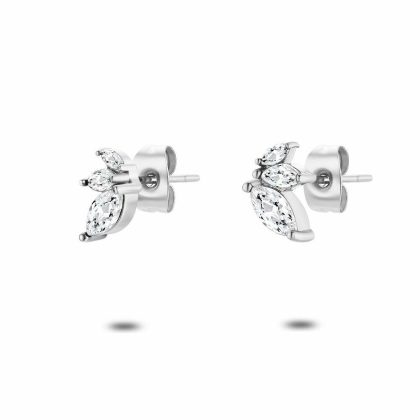 Boucles D’oreilles | Boucles D’Oreilles en Acier Poli, 3 Feuilles Blanches Blanc – Femmes Bijoux Blanc