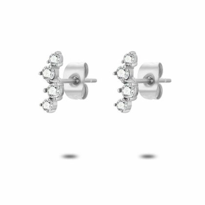 Boucles D’oreilles | Boucles D’Oreilles en Acier Poli, 4 Zirconia Blancs Blanc – Femmes Bijoux Blanc