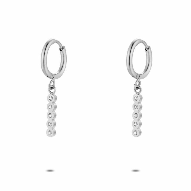 Boucles D’oreilles | Boucles D’Oreilles en Acier Poli, 5 Cristaux Blanc – Femmes Bijoux Blanc