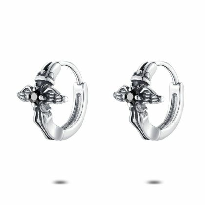 Boucles D’oreilles | Boucles D’Oreilles en Acier Poli, Anneau, Ailes, 1 Zircone Noir Noir – Hommes Bijoux Boucles D'oreilles