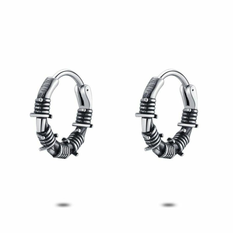 Boucles D’oreilles | Boucles D’Oreilles en Acier Poli, Anneau, Fil Barbelé – Hommes Bijoux Boucles D'oreilles